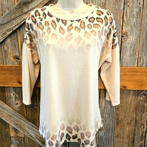 Lilypad Ombre Leopard Print Western Botique Soft Stretch Blouse Small S ^^